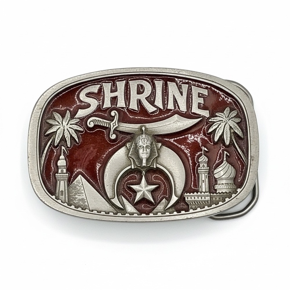 The Great American Buckle Co Shriners Belt Buckle Red Enamel Vintage 1986 1801